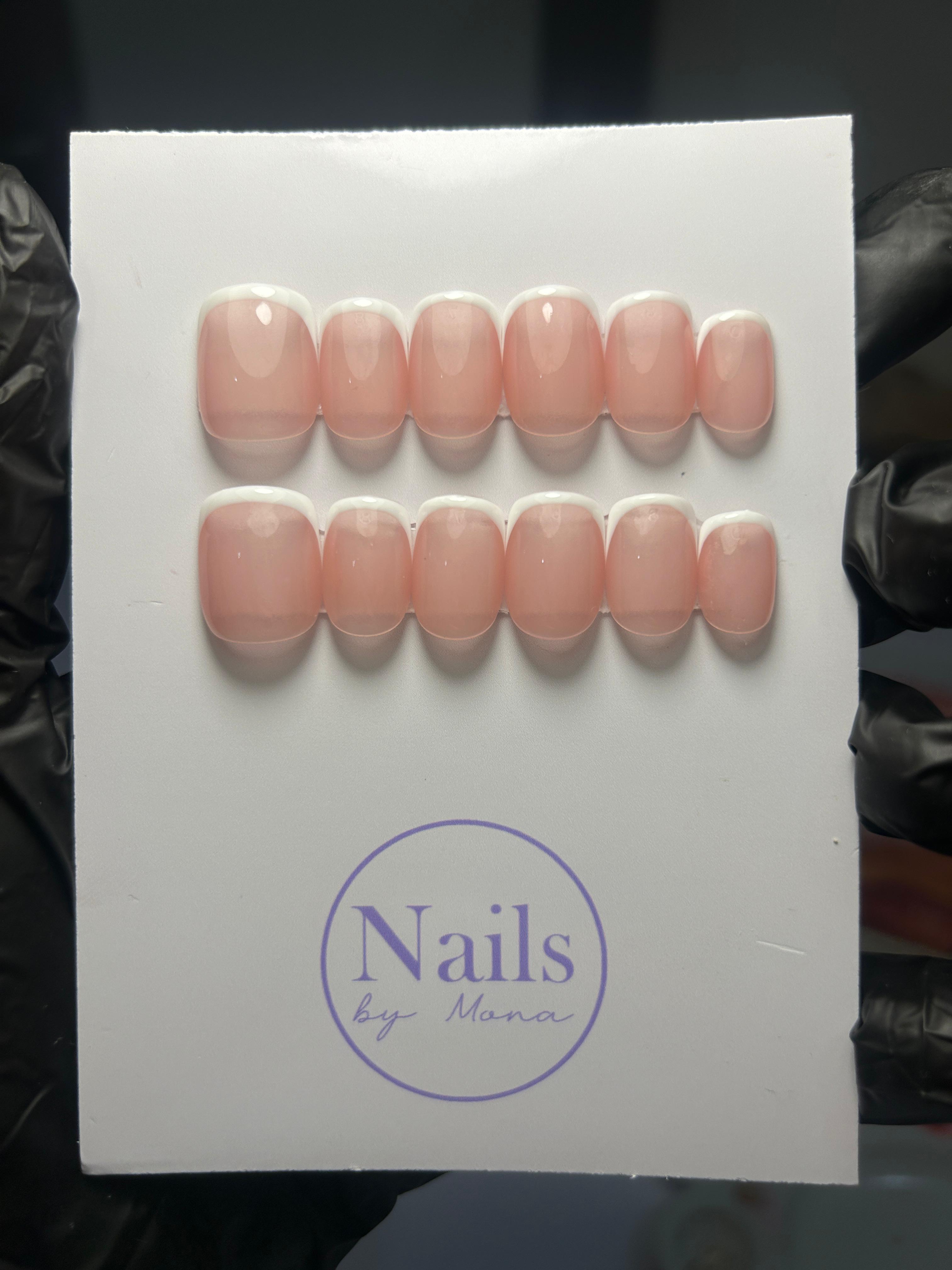 Micro French tips — Bridal Trio tier custom-fit press-on nails