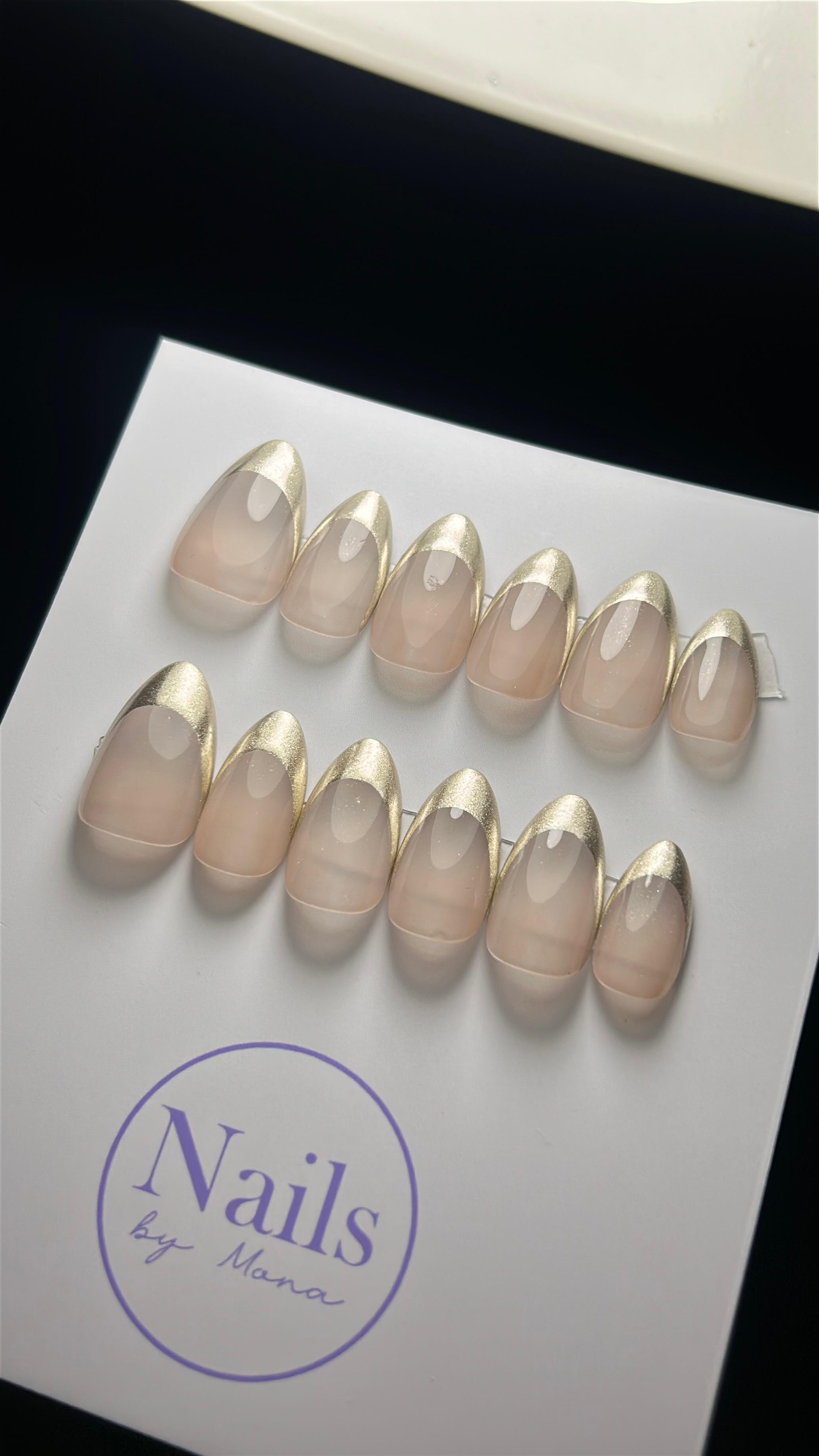 Champagne Satin French — Bridal tier custom-fit press-on nails